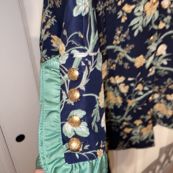 Tuckernuck Night Bloom Twiggy Dress With Green Trim And Gold Buttons - Picture 4 of 9